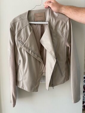 Blank NYC Taupe Faux-Leather Moto Jacket